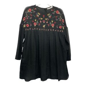Zara Trafaluc Collection Black Floral Embroidered Swiss dot Mini-Dress Romper